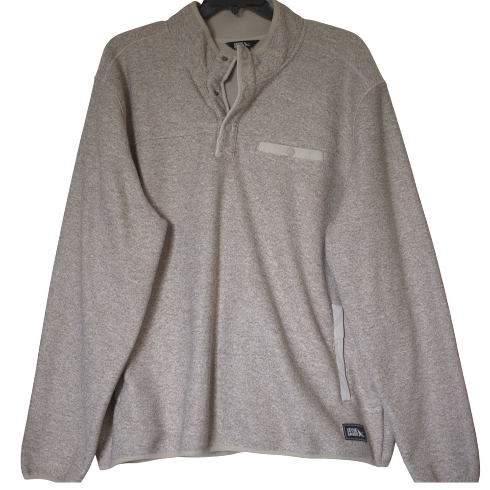 Eddie Bauer Mens Tan Marl Fleece Quarter Snap Pullover EB006411 XXL